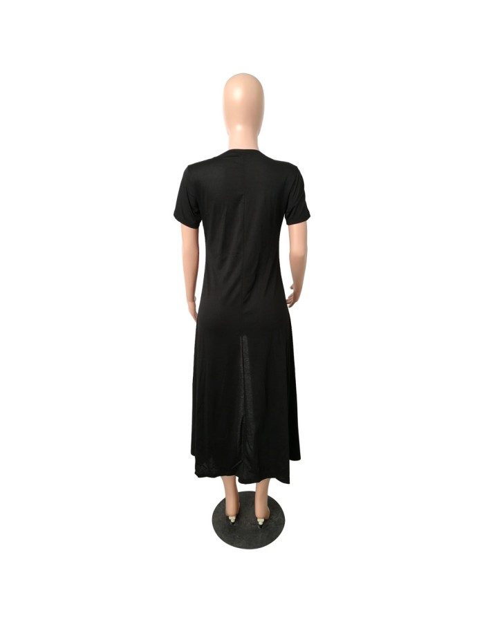 Solid color irregular skirt dress M8471