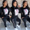 Women Autumn Long Sleeve Thick Velvet Hooded Two Piece Set M8482