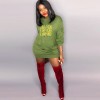 Letter Print Casual Long Hooded Tops Streetwear M8491
