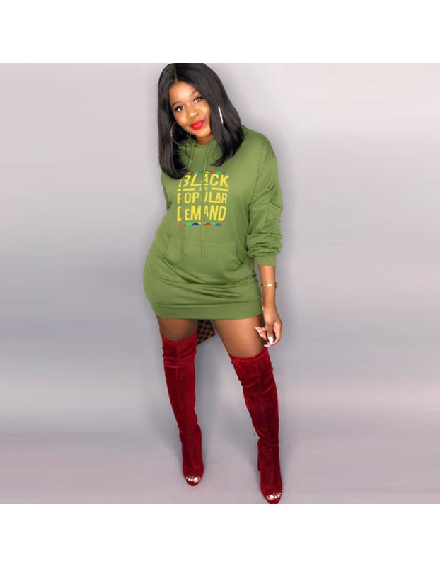 Letter Print Casual Long Hooded Tops Streetwear M8491