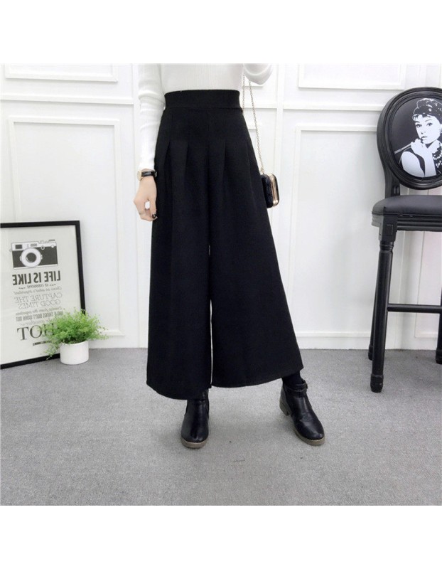 Autumn Winter Woolen Plaid Wide Leg Pants FG154