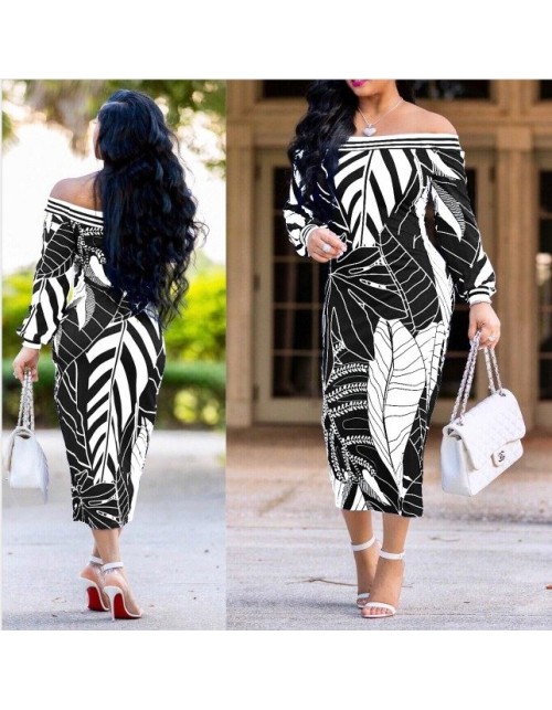 Women Long Sleeve Printed Bodycon Midi Dress m8241