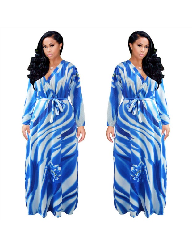 Big Size Summer Long Maxi Dress Print Beach Dress M8428
