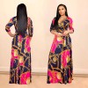 Women V-Neck Half Sleeves Chain Print Maxi Dress M8349
