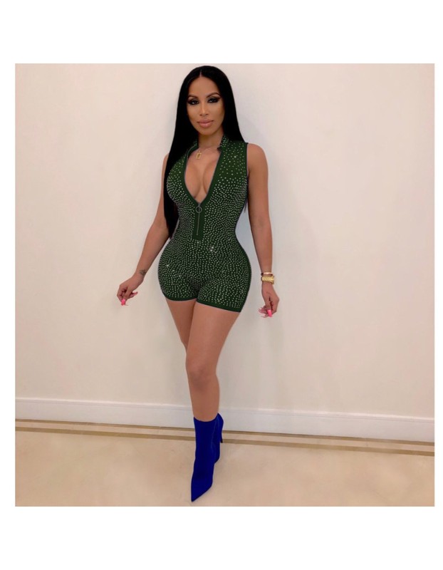 Women's Sleeveless Shinying Bodycon Sexy Jumpsuit Short m8357