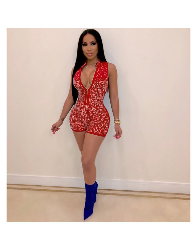 Women's Sleeveless Shinying Bodycon Sexy Jumpsuit Short m8357