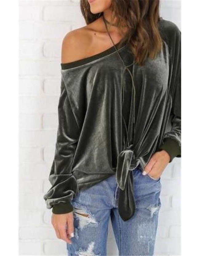 Long Sleeve Sexy Off Shoulder Velvet Shirt Top M30407