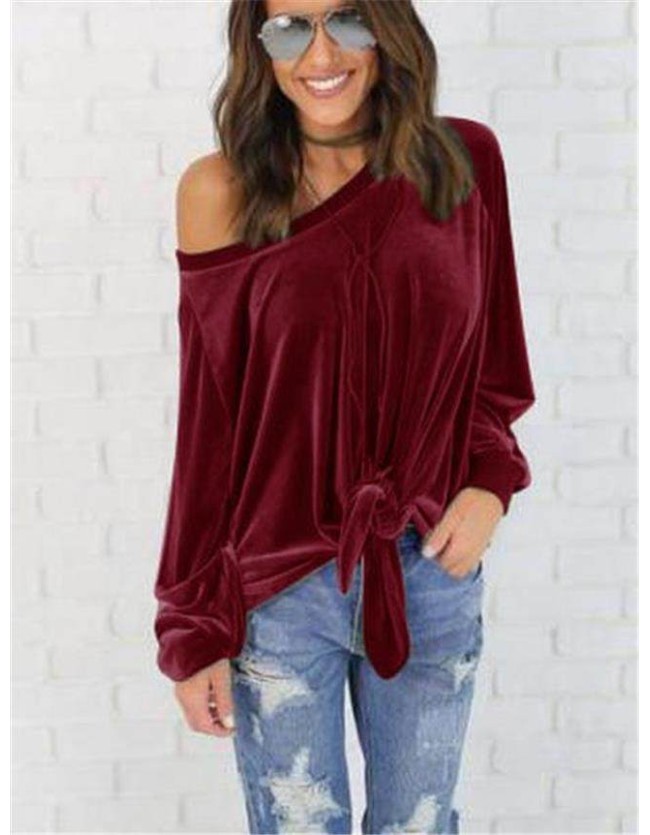 Long Sleeve Sexy Off Shoulder Velvet Shirt Top M30407