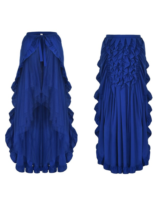 Women Lace Up 2 Layer Ruffles Tulle Asymmetrica Skirt M31714