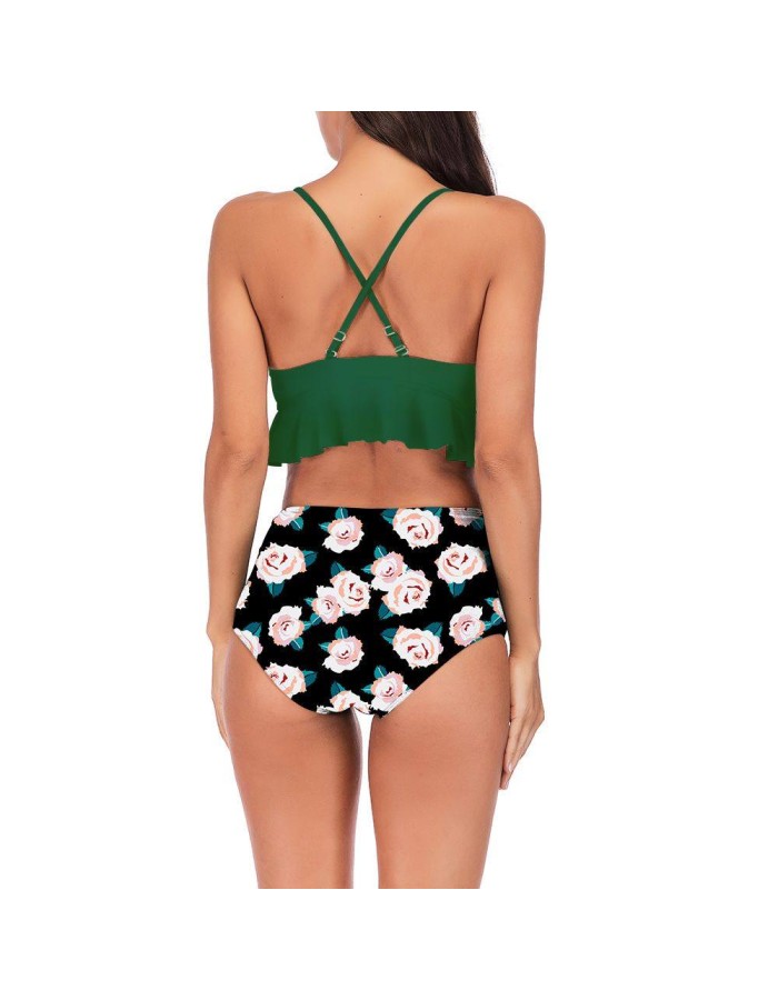 High Waist Sexy Floral Print Ruffles Bikini Set CC73