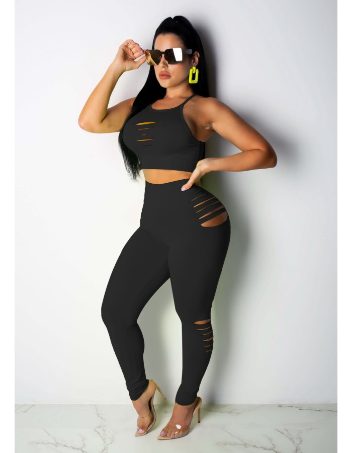 Fashion Two Piece Set Crop Top And Pants  M8358
