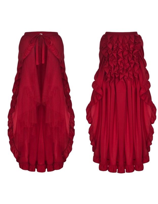 Women Lace Up 2 Layer Ruffles Tulle Asymmetrica Skirt M31714