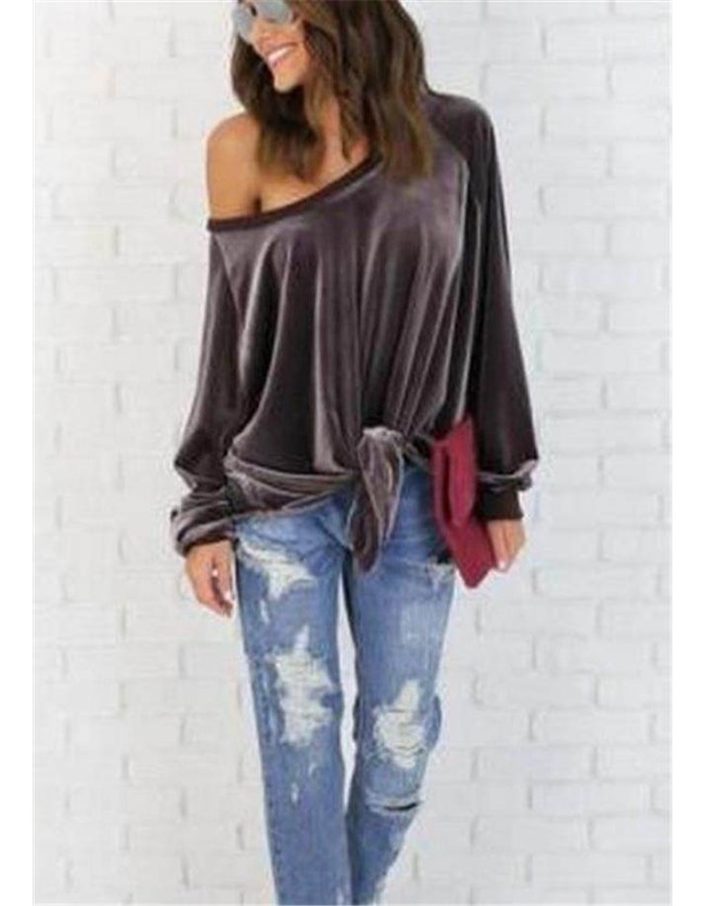 Long Sleeve Sexy Off Shoulder Velvet Shirt Top M30407
