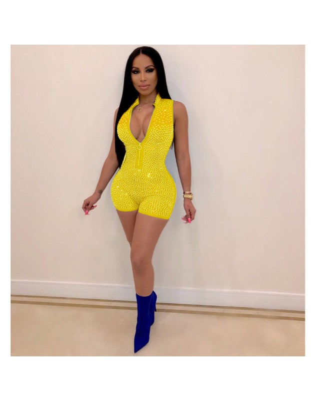 Women's Sleeveless Shinying Bodycon Sexy Jumpsuit Short m8357