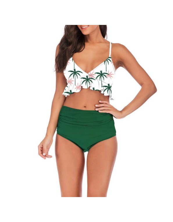 High Waist Sexy Floral Print Ruffles Bikini Set CC73
