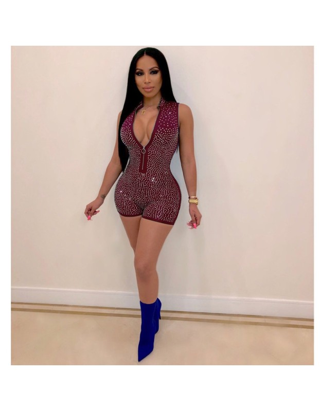 Women's Sleeveless Shinying Bodycon Sexy Jumpsuit Short m8357