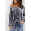 Long Sleeve Sexy Off Shoulder Velvet Shirt Top M30407