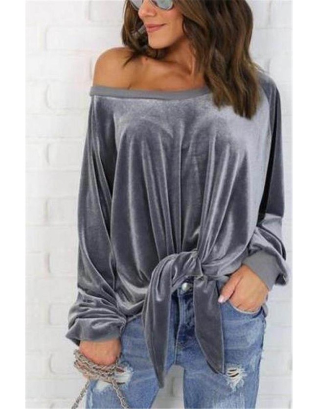 Long Sleeve Sexy Off Shoulder Velvet Shirt Top M30407
