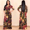 Women V-Neck Half Sleeves Chain Print Maxi Dress M8349