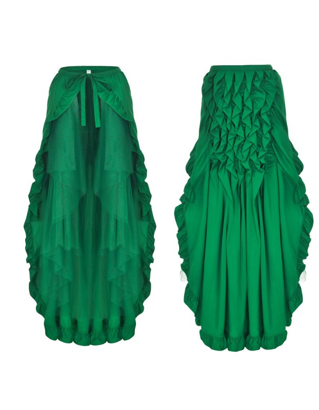 Women Lace Up 2 Layer Ruffles Tulle Asymmetrica Skirt M31714
