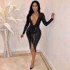 Deep V Neck Sexy Sequin Dress m8315