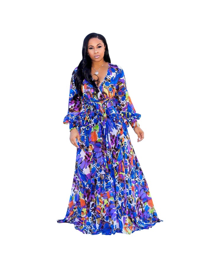 Women Maxi print dress long high quality Summer Beach Chiffon Party Dress M8214