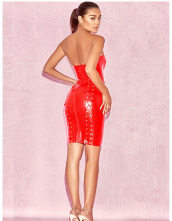 Off-shoulder Leather Bodycon Dress M7309