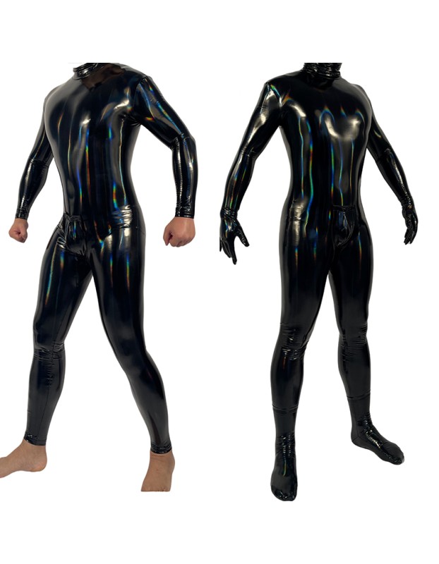 Mens Sexy PVC Leather Bodysuit Wet Look Bottom Crotch Zip Full Coat Zentai Tight Catsuit Jumpsuits XX6919