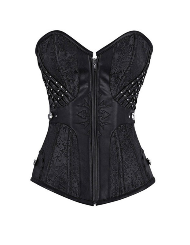 12 Steel Boned Black Red Steampunk Corset Zip Patchwork M1412