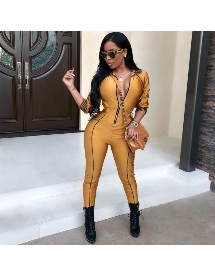 Front Zipper Sexy Rompers Womens Jumpsuit M8277