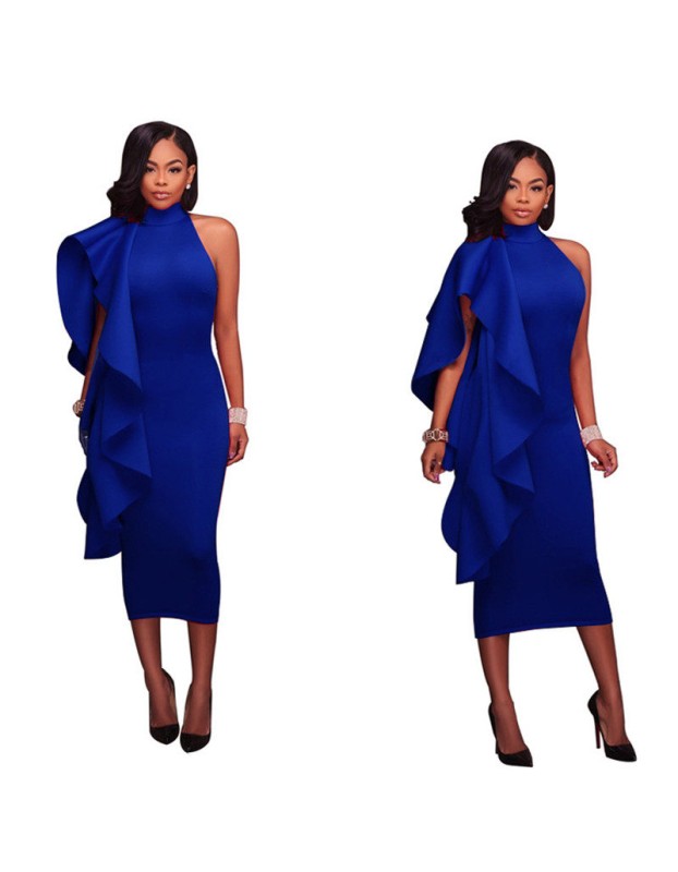 Sleeveless Turtleneck Lady Elegant Dinner Evening Maxi Dress M18091