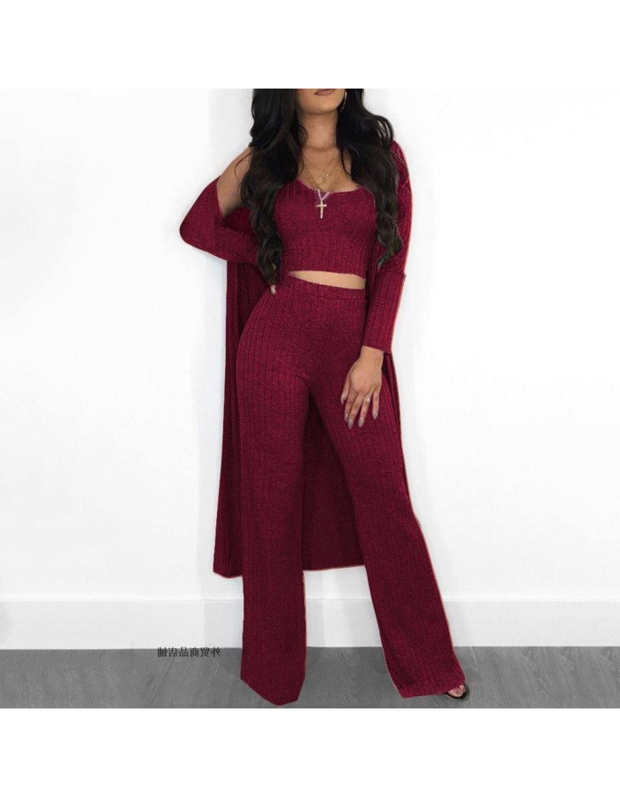 Solid Knitting Woman Autumn Winter 2 Piece Set M8263