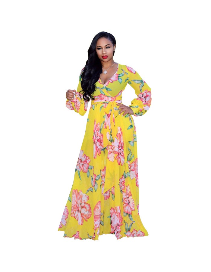 Women Maxi print dress long high quality Summer Beach Chiffon Party Dress M8214