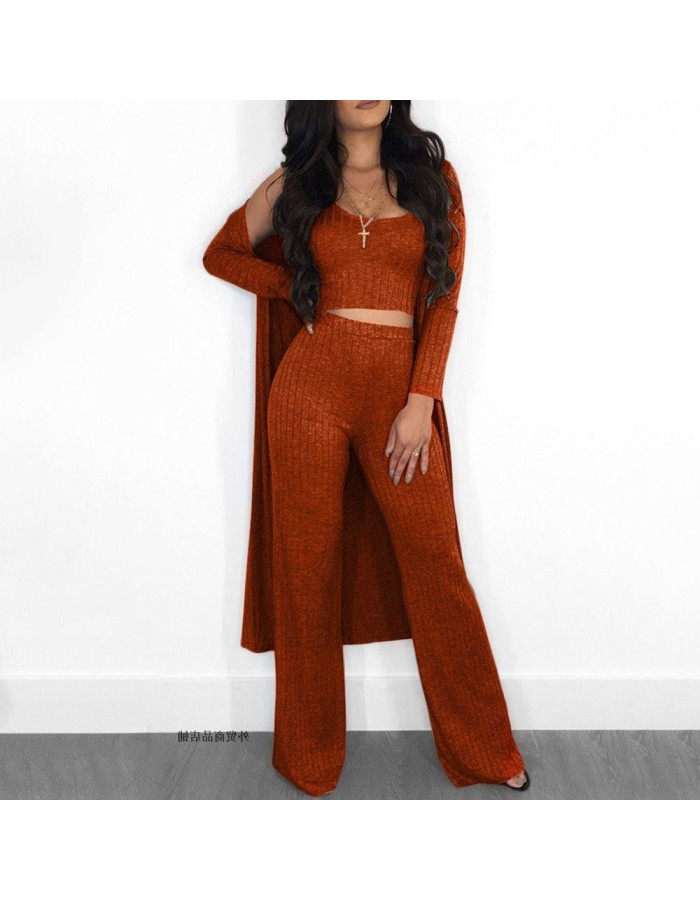 Solid Knitting Woman Autumn Winter 2 Piece Set M8263