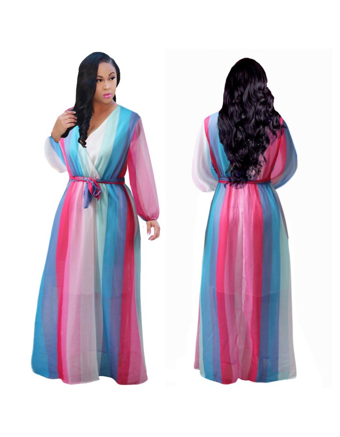 Women Maxi print dress long high quality Summer Beach Chiffon Party Dress M8214
