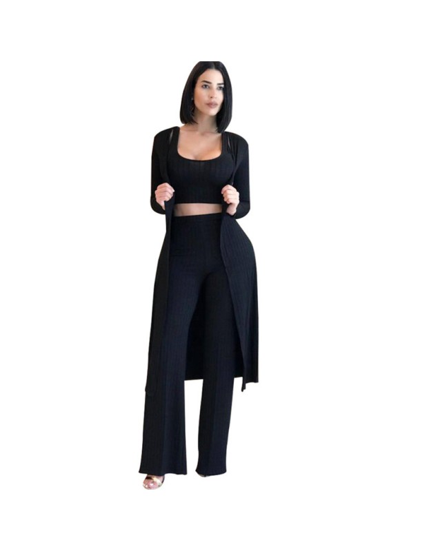 Solid Knitting Woman Autumn Winter 2 Piece Set M8263