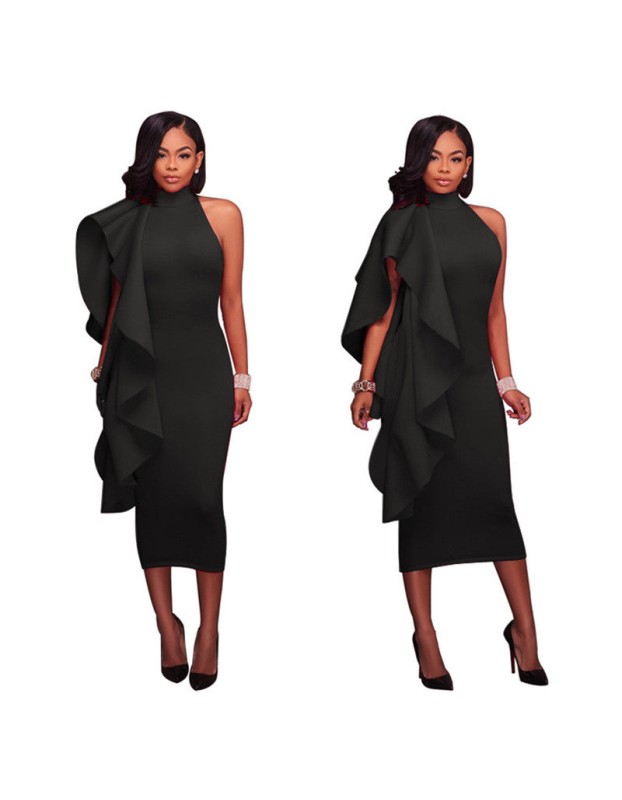 Sleeveless Turtleneck Lady Elegant Dinner Evening Maxi Dress M18091