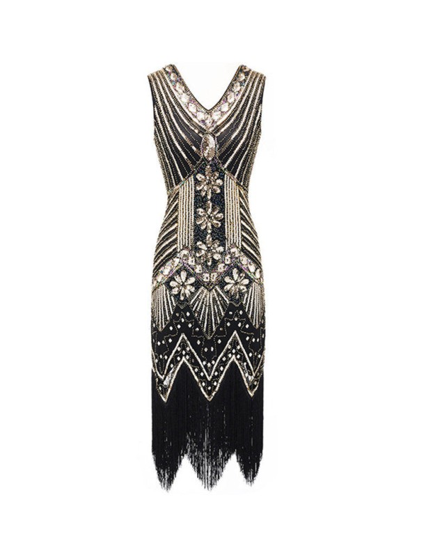 Retro Sequins V-neck Evening Dress M30381