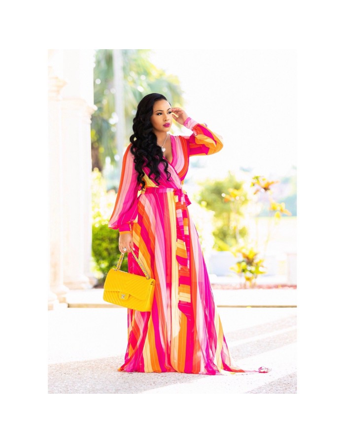 Women Maxi print dress long high quality Summer Beach Chiffon Party Dress M8214