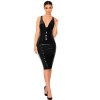 S-6XL Sexy Deep V Knee-Length Women Leather Dress M7311
