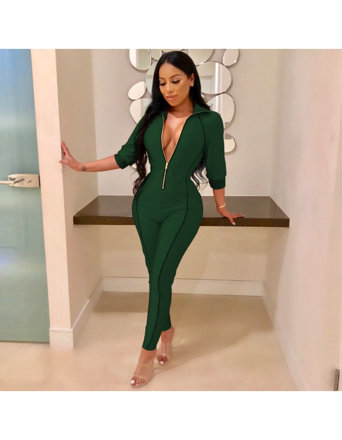 Front Zipper Sexy Rompers Womens Jumpsuit M8277