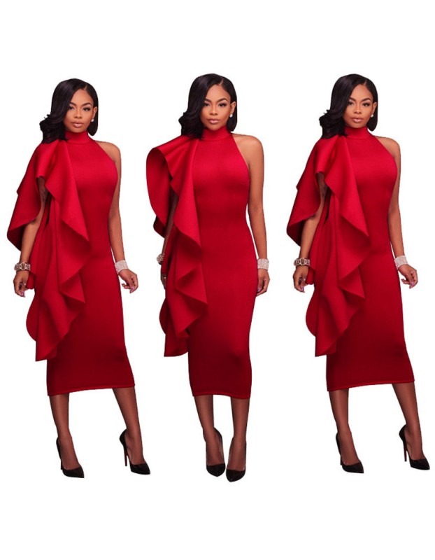 Sleeveless Turtleneck Lady Elegant Dinner Evening Maxi Dress M18091