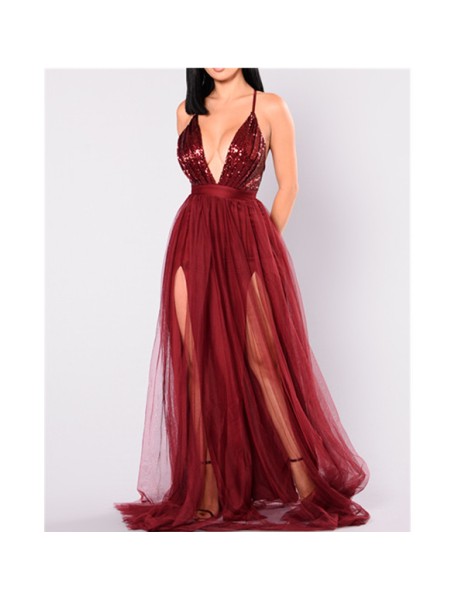 Deep V-neck Women Long Evening Dress M19001