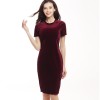 Pleuche pencil skirt round collar short sleeve dress Clubwear mini dress DF767