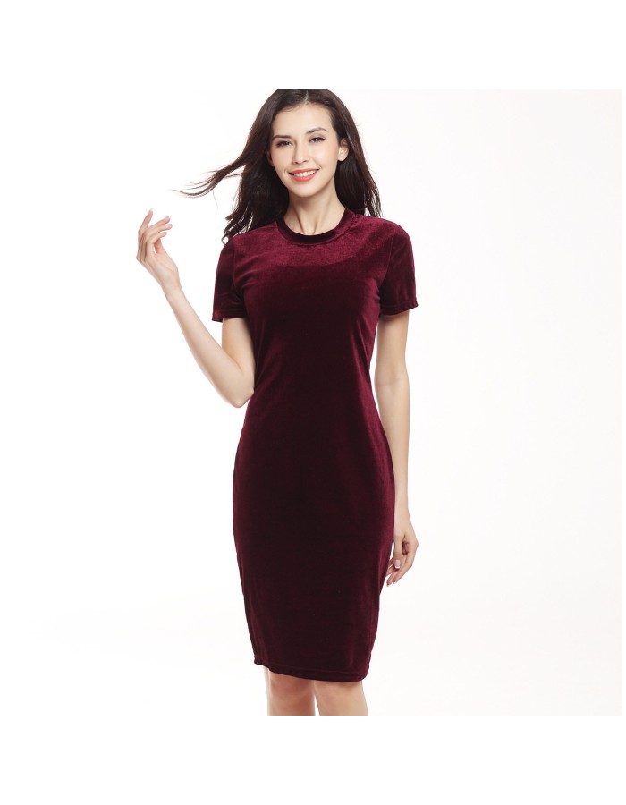 Pleuche pencil skirt round collar short sleeve dress Clubwear mini dress DF767