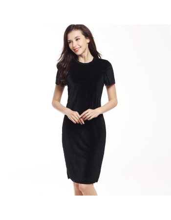 Pleuche pencil skirt round collar short sleeve dress Clubwear mini dress DF767