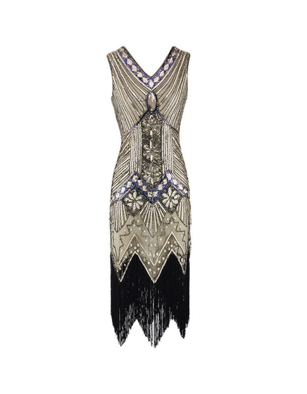 Retro Sequins V-neck Evening Dress M30381