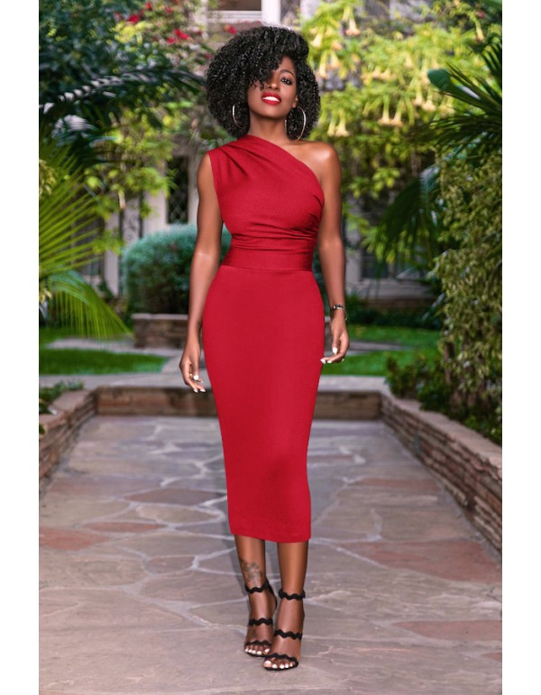 One-Shoulder Elastic Bodycon Bandage Female Dress M8210