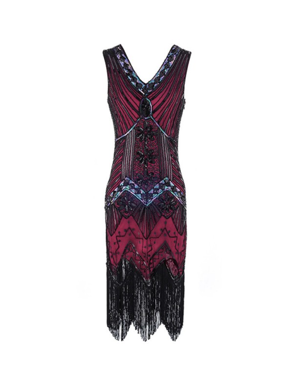 Retro Sequins V-neck Evening Dress M30381
