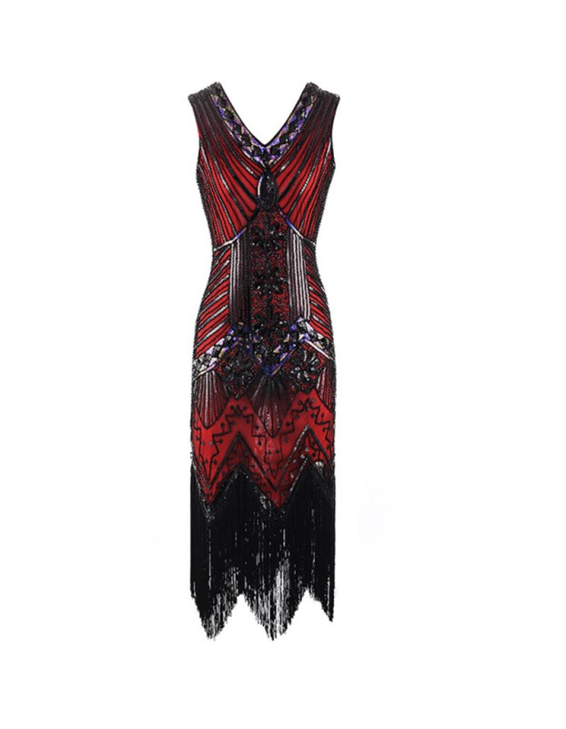 Retro Sequins V-neck Evening Dress M30381
